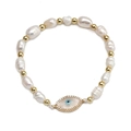 Detail of baroque pearl bracelet with gold beads and sparkling evil eye charm - Marquise Evil Eye Pendant
