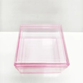 Scatola portaoggetti quadrata in plastica trasparente con bordo rosa decorativo - Quadrato / Rosa