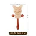 Cute pig-shaped wooden baby rattle toy with measurements 8.2cm by 16cm in natural finish - Little Pig Pelleted Drum