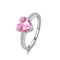925 sterling silver ring with large pink heart gemstone and small zircon accents - US 7 / Pink