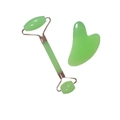 Jade face roller and heart-shaped gua sha set with green stone and rose gold finish - Spring Green (Roller And Heart Scraper)