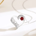 S925 zilveren hartketting voor mama met rode edelsteen en sprankelende kristallen - 925 zilver / Rode Strass (DY868)