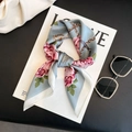 Blue satin scarf featuring pink roses and gold chain print on magazine background - New Silk Scarf/small Square Scarf 29 / 65