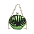 Metallic green shell-shaped bag with large pearl handle and golden chain strap - Green