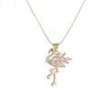 Elegant 18k gold flamingo pendant necklace with sparkling zircons and a white pearl - White Flamingo