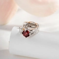 Silver twisted hoop earrings featuring a sparkling dark red round cubic zirconia stone - Pomegranate Red (Single Piece)