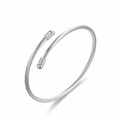 Close-up of silver twisted cable titanium steel open bangle with beaded ends - Round Head Style / Silver