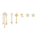 Golden earrings set with cloud tassels and star moon shapes in polished gold and zircon - 6-Piece Star Moon Cloud Set (TZ00344 Gold) / Gold