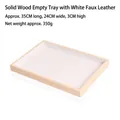 Solid wood jewelry tray with white leather lining measuring 35x24x3cm for display - Solid Wood White Leather
