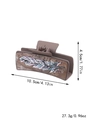 Brown faux leather western cowboy hair claw clip with feather pattern and size details - Brown Feather Pattern Embossing (90060)