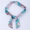 Versatile silk-like narrow scarf with blue and purple nautical chain pattern and polka dots - X19-Multi