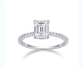 Macro shot of an emerald-cut moissanite ring with a sparkling pavé setting in 925 silver - R13088-68/6*8/2 Carats/8.0mm-gra/black Card / US Size 7 / Circumference 54.3mm