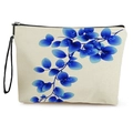 Pochette trucchi in tela con stampa a foglie blu e manico a cerniera nero - Foglie Artistiche Blu (Stile 1)