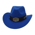 Blue western felt cowboy hat with embroidered black band and green gemstone buckle - Royal Blue (Green/Silver Embroidery)