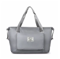 Large capacity folding grey travel bag for fitness and gym storage with wet dry separation - Upgraded Foldable Gray