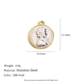 18K gold plated stainless steel Elizabeth II coin pendant with square CZ detail - Queen Elizabeth II Coin Pendant - Two-tone