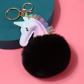 Llavero de unicornio con pompón negro en cuero PU brillante y encaje en metal dorado - 10cm Encaje / Negro