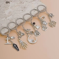 6-piece Halloween silver metal keychain set with gothic skull and pumpkin charms - Silver Halloween Style (5343)
