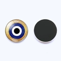 Blue Turkish evil eye fridge magnet with 25mm round crystal glass and gold-tone metallic rim - Gold Border Evil Eye (JY006352-3)