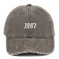 Casquette baseball grise vintage délavée avec broderie 1987 et bordure usée - Café Distressed