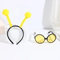 Yellow bee party costume set including plush antenna headband and honeycomb lens glasses - Yellow Ball Yellow Ring Headband + Yellow Glasses