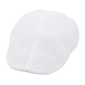 Close-up of white mesh flat cap showing breathable knitted texture and hollow structure - Adjustable / Pure White