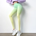 High-waisted gym leggings with a mint green to pale yellow gradient color effect - S / Yellow & Green