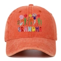 Vintage washed cotton baseball cap in retro orange with floral GRANDMA embroidery - Adjustable / Orange