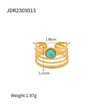 Detailed view of gold multi-layer ring with green malachite stone and size dimensions - Multi-layer Green Stone Ring (JDR2303013)