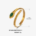 Adjustable golden snake ring in stainless steel with green enamel detail for women - Green Snake Ring