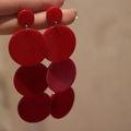 Modern minimalist bright red acrylic geometric round drop earrings with silver pins - Clip-on Earrings / Red