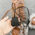 Black litchi grain leather magnetic hat clip with neck lanyard and fine stitching - Neck Hanging Black