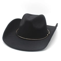 Classic black wool felt western cowboy hat with gold metal chain accent and rolled brim - Black