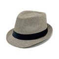 Classic British style beige paper straw jazz hat with a black decorative band for unisex - One Size (56-58cm) / Linen Grey