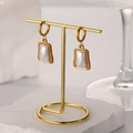 French retro 18k gold plated titanium steel hoop earrings with pearl star sun pendant - Rectangular Frame Pearl Pendant
