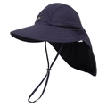Detail eines navy Sonnenhuts mit breiter Krempe, Nackenschutz und Mesh zum Angeln - Einheitsgröße / Marineblau