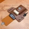 Brown multifunctional leather phone holster with metal turn-lock and key hook - Khaki Upgrade Phone Bag
