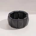 Detail view of black matte acrylic modular stretch bracelet with rectangular links - Matte / Black