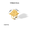 Verstellbarer 18K vergoldeter Edelstahlring mit unregelmäßiger Hammerschlag-Textur - Goldener Ring (YYR023176-G)