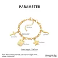 Detaillierte Größenangaben für goldenes Edelstahl-Armband mit Anhängern im Detail - Kreuz Sonne Mond Anhänger(KB204108-SXSJ)
