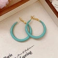 Close-up of turquoise vintage hoop earrings with golden clasps on beige fabric background - 7# Silver Earring Post - Turquoise Blue - Large