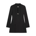 Slim fit black long sleeve mini dress with hollow neckline and silver oval metal buckles - S / Black