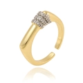 Close-up of gold plated adjustable ring featuring three rows of micro-pave cubic zirconia - Adjustable Open / Multi-Row Rectangle Gold(J1520)