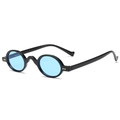 Retro kleine ovale Punk Sonnenbrille mit schwarzem Rahmen und blauen Gläsern für Streetstyle - Schwarzer Rahmen Blaue Gläser