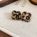 Macro detail of clover earrings with leopard print fur texture and brown metal edges - Brown Edged Clover Leopard (38#)