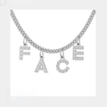 Silver stainless steel necklace with sparkling zircon DIY FACE letter pendants - 4 Letters / Steel