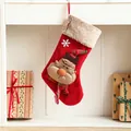 50x30cm Red Christmas stocking featuring a 3D plush reindeer with a plaid scarf - Red 3D Reindeer Style (Large) / 30*50cm