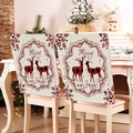 Set of two Christmas chair covers with reindeer plaid and Merry and Bright text - Beige Red Black Plaid Reindeer Word (YT01-7)