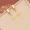 Golden Ankh drop earrings with sparkling zircon crystals on a jewelry box edge - Ankh Key Of Life Style (8#)