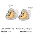 Boucles d'oreilles cœur bicolores en acier inoxydable or et argent, modèle hypoallergénique - Boucles d'Oreilles Cœur Épissées Or Argent (JDE2406007-PS)